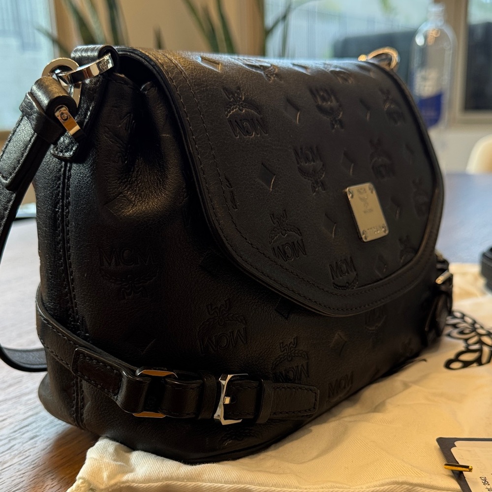 MCM Black Embossed Leather Visetos Crossbody Bag with Silver Hardware - Picture 5 of 16